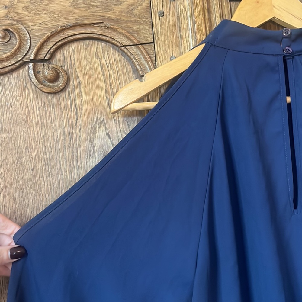 Three Eighty Two Navy Cold Shoulder Blouse - image 9